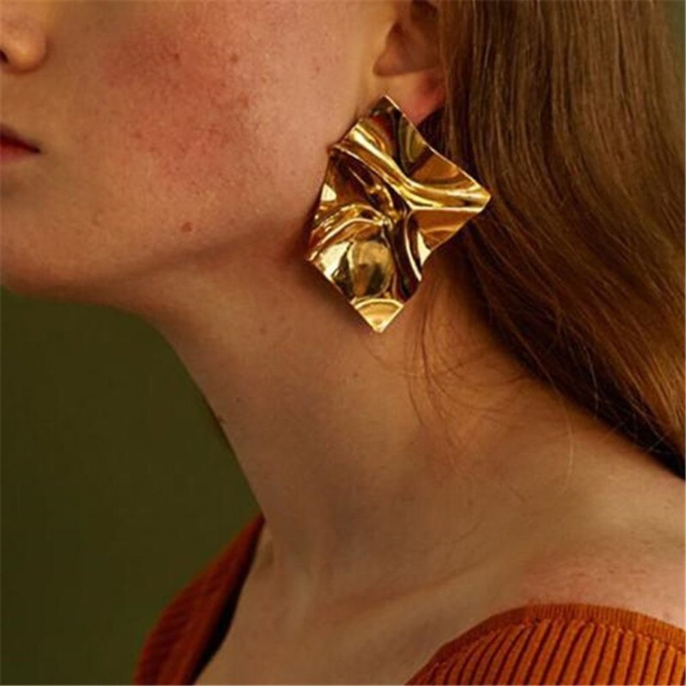 Chunky Gold Color Irregular Square Stud Earrings